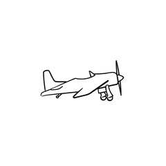 Small plane with propeller hand drawn outline doodle icon. Aircraft with propeller engine, fly airplane concept. Vector sketch illustration for print, web, mobile and infographics on white background.