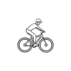 Fototapeta na wymiar Biker riding mountain bike hand drawn outline doodle icon