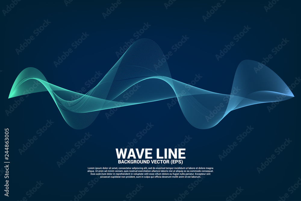 Poster Blue Sound wave line curve on dark background. Element for theme technology futuristic vector