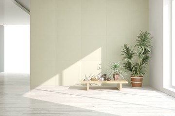 White minimalist empty room. Scandinavian interior design. 3D illustration