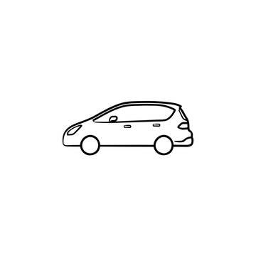 Car side view hand drawn outline doodle icon. Transportation and automobile, drive and travel concept. Vector sketch illustration for print, web, mobile and infographics on white background.