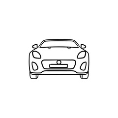 Obraz na płótnie Canvas Car front view hand drawn outline doodle icon. Automobile and speed vehicle, drive and travel, road concept. Vector sketch illustration for print, web, mobile and infographics on white background.