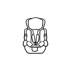 Baby car seat hand drawn outline doodle icon. Child safety and transportation, protect kid trip concept. Vector sketch illustration for print, web, mobile and infographics on white background.