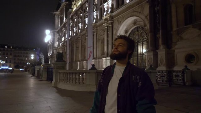 Young Man Exploring Paris At Night.