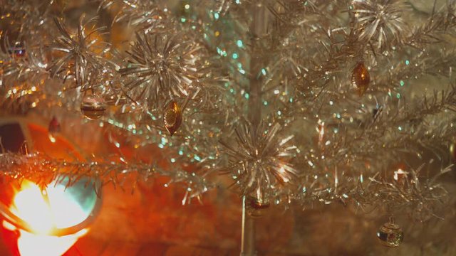 Vintage Aluminum Christmas Tree w/ Color Wheel rotating and spinning. Shot on BMPC4K.
