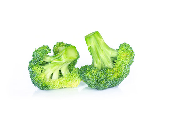 Two Broccoli on white background.