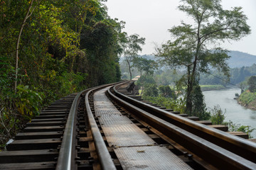 Fototapeta premium Death Railway danger create period World war two Sai Yok, Kanchanaburi Near Bangkok Thailand