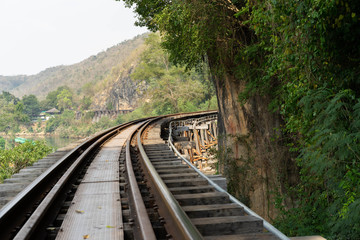 Fototapeta na wymiar Death Railway danger create period World war two Sai Yok, Kanchanaburi Near Bangkok Thailand
