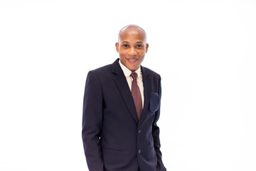 Attractive happy African American smiling professional businessman executive isolated over white background