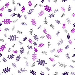 Dark Pink, Blue vector seamless doodle pattern with leaves, branches.