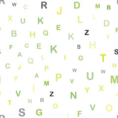 Light Green, Yellow vector seamless template with isolated letters.