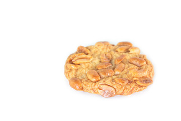single peanut cookie on white background.
