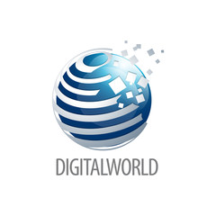 Digital world sphere logo concept design. Three dimensional style. 3D symbol graphic template element