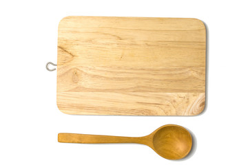 Wood chopping board on white background.