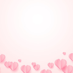 Valentine's day background with paper cut pink hearts. Vector