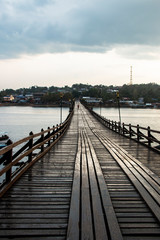 Landscape of Mon Wooden Bridge in Kanchanaburi Thailand