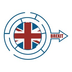 Flag of the Great Britain in the maze of politic problems, metaphor.