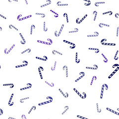 Light Pink, Blue vector seamless template with sweet christmas sticks.