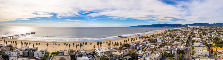 Fototapeta na wymiar Venice Beach Los Angeles California Aerial Beach City Santa Monica in the back