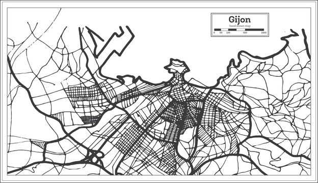 Gijon Spain City Map in Retro Style. Outline Map.