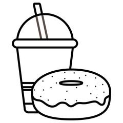 plastic cup with straw and donut