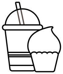 plastic cup with straw and cupcake