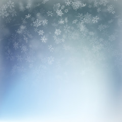 Christmas falling snow. Blue white snowfall texture. Winter snowing sky. EPS 10