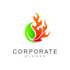 leaf and fire logo design template