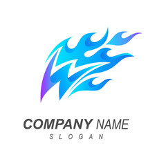 letter w with blue fire logo design template