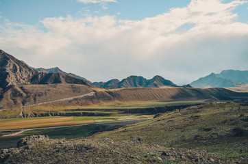 Fototapeta premium Mountain landscapes of the Chui tract, Altai. Valley Chuya. Petroglyphic complex Kalbak-Tash