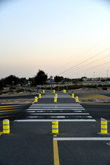 Dubai skyline from Nad Al Sheba bicycle track road, Dubai, United Arab Emirates