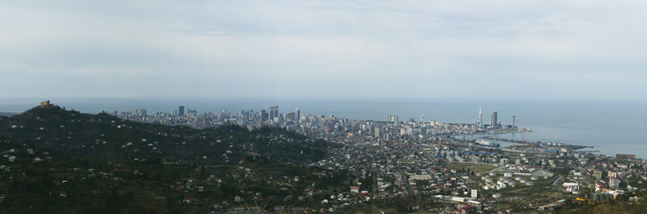 Panoramic view of Batumi. Urbanistic cityscape with sea view from hill.