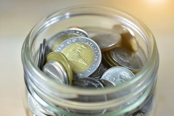 Thai baht coins money in jar - Image