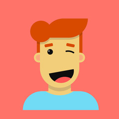 Winking young guy cartoon character in vector.