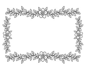 Decorative frame composition with, flowers, ornate elements in doodle style. Floral, ornate, decorative design elements