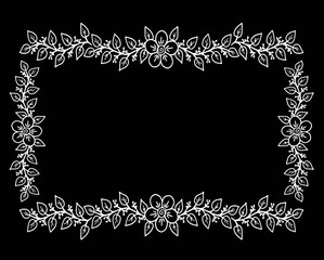 Decorative frame composition with, flowers, ornate elements in doodle style. Floral, ornate, decorative design elements
