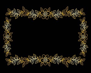 Decorative frame composition with, flowers, ornate elements in doodle style. Floral, ornate, decorative design elements