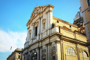 Fototapeta na wymiar Rome - The baroque portal of church Basilica di Sant Andrea della Valle