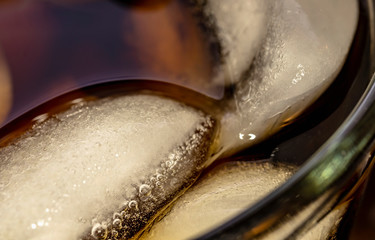 Cola and Ice Macro In a Glass