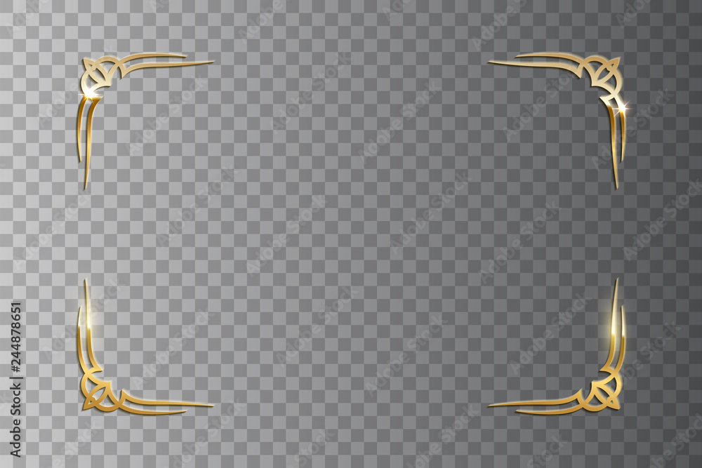 Poster golden shiny retro frame isolated on transparent background. vector vintage design element.