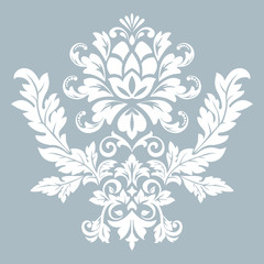 Damask graphic ornament. Floral design element. Blue vector pattern