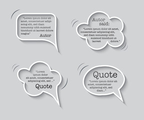 Quote inside speech bubble templates. Quotes and speech boxes isolated on gray background. Vector design element set.