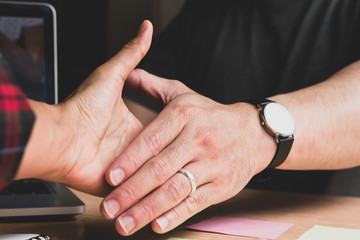 Motion blur Group asia businessman meeting and lawyer together create Stakeholdering mutually beneficial business relationship. Economic graph on the table