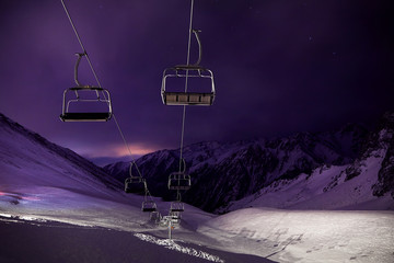 Cable car station at ski resort at night