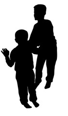 Silhouette of two boys playing