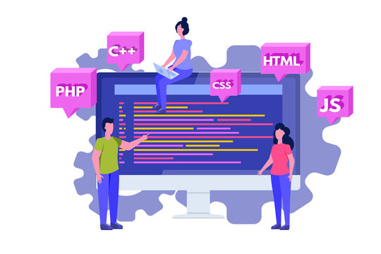 Programming Software or app development, big data processing. Vector illustration