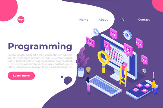 Programming Software or app development isometric concept, big data processing. Vector  illustration