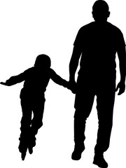 Father helps son with roller skating