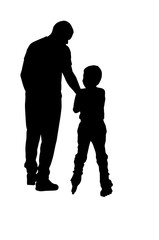 Father helps son with roller skating