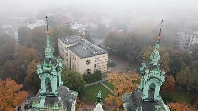 Krakow, veil of mist covered the town